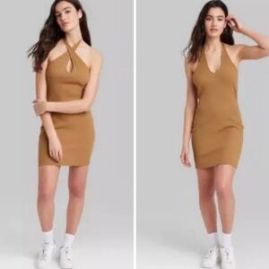❤️10/$20 New Elegant Tan Halter Dress Ribbed Can Interchangable